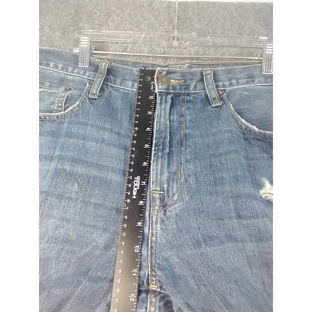 American Eagle Original Straight Jeans Mens 34x34 Blue Distressed Denim